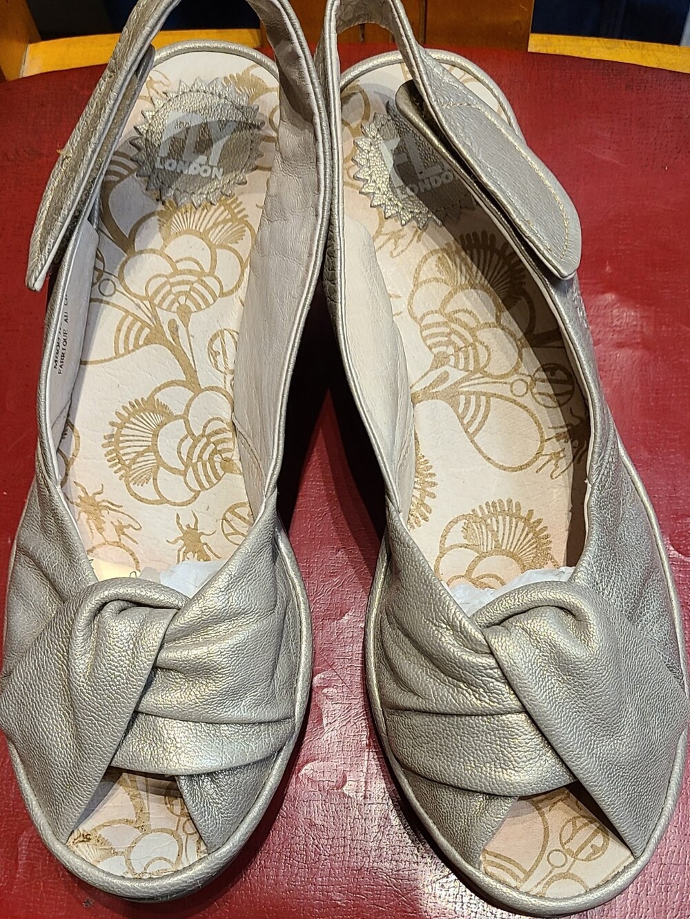 Fly London Metallic Silver Knotted Slingback Sandals
